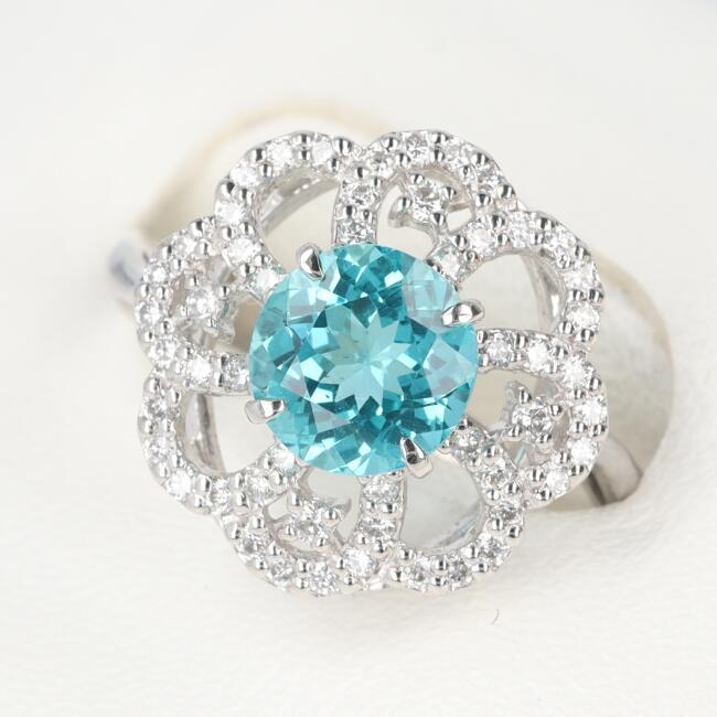 PT900 アパタイト・ダイヤモンド付リング AP1.23ct/D0.27ct 約4.1g/約11号 フラワーモチーフ/花 ブルー プラチナ レディース ギフト プレゼント 贈り物 お祝い【中古】h