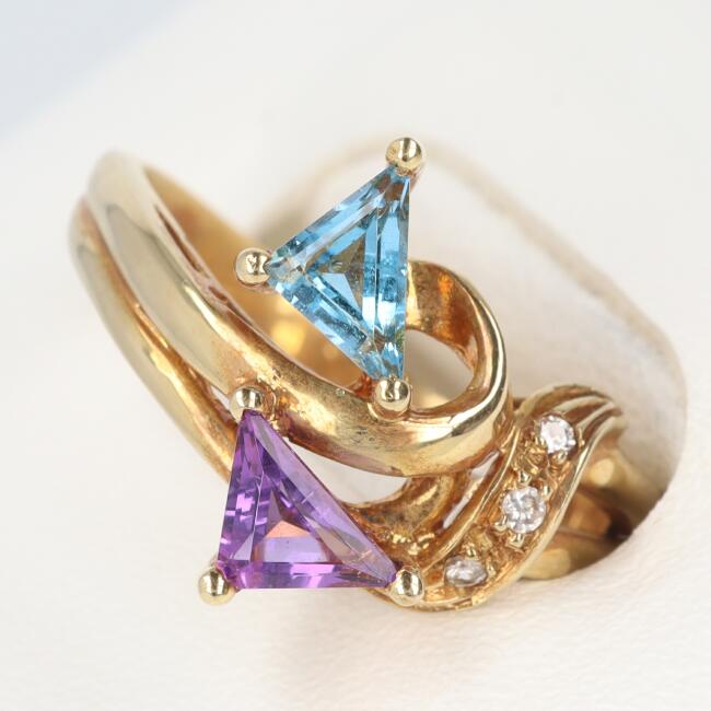【ソーティング】K18YG トパーズ・アメジスト・ダイヤモンド付リング 約4.3g/約11.5号 JEWELRY イエローゴールド レディース/女性 ギフト プレゼント 贈り物 お祝い【中古】h