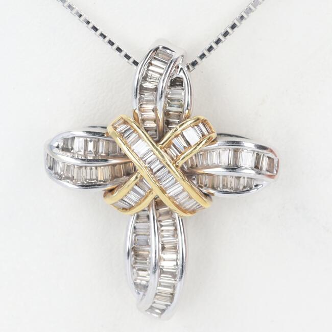 楽天市場】K18WG/K14WG(チェーン) ダイヤモンドクロスネックレス