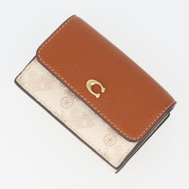 コーチ【COACH】CZ483 B4RGL エッセンシャル ミニ トライフォールド ウォレット・ホース アンド キャリッジ プリント 3つ折り財布 コンパクト財布 ベージュ×ブラウン ゴールド金具 レディース/女性 ギフト プレゼント 贈り物 お祝い【中古】h