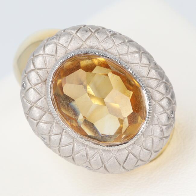 K18YG/PT900 シトリン・ダイヤモンド付リング C6.34ct/D0.04ct 約11号/約16.9g ジュエリー platinum/プラチナ コンビ オレンジカラー イエローゴールド ギフト プレゼント レディース/女性【中古】h