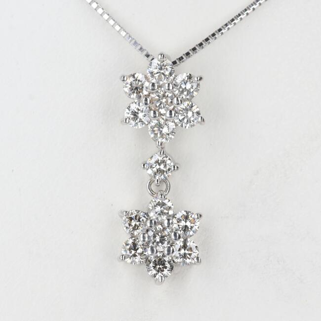 K18WG/PT900 ダイヤモンドネックレス D1.00ct 約45cm/約3.9g ノーブランドジュエリー platinum/プラチナダイヤモンド フラワーモチーフ/花 豪華 ギフト プレゼント 贈り物 お祝い【中古】h|質屋かんてい局つくば 店