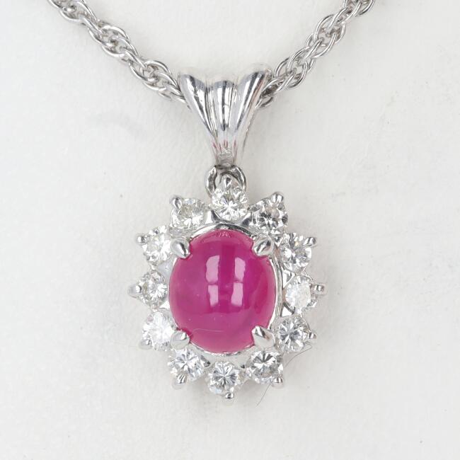 PT900/PT850 ルビー・ダイヤモンドネックレス D0.37ct/R1.22ct 約40cm/約6.1g プラチナ 女性 レディース ギフト プレゼント 贈り物 お祝い【中古】h