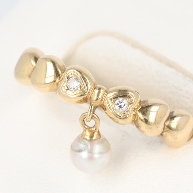 ミキモト【MIKIMOTO】K18YG パール・ダイヤモンド付リング D0.02ct 約12.5号/約2.9g パール ゴールド 18金 華やか 女性/レディース ギフト プレゼント 贈り物 お祝い【中古】h