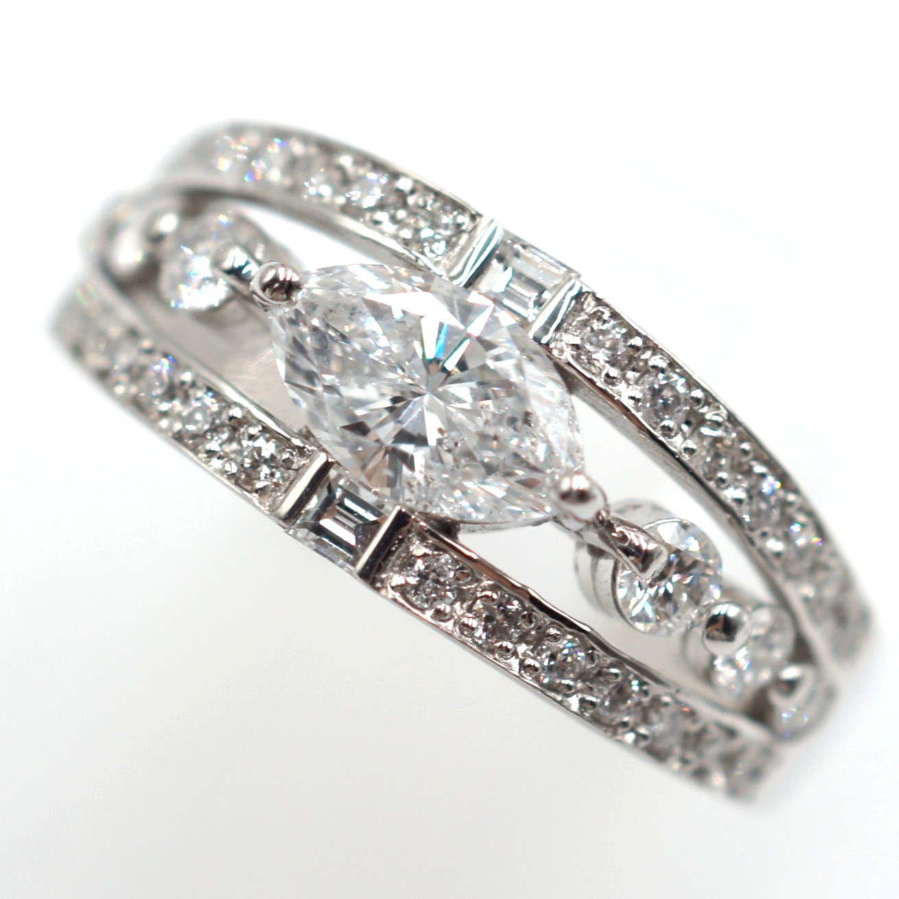 ★【ソーティング】Pt900 ダイヤモンド付リング D0.702ct/D0.60ct 約7.2g/約13.5号 platinum/プラチナ レディース/女性 ギフト プレゼント ノーブランドジュエリー【中古】s 土浦◆