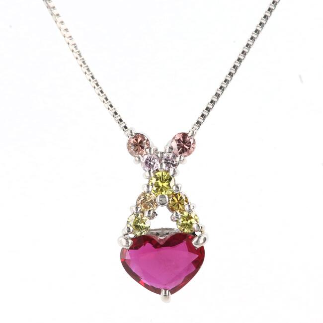 PT850 ルビー・ダイヤモンド付ハートモチーフネックレス R0.55ct /D0.10ct 約45cm/約2.8g ダイヤモンド 宝石 プラチナ/platinum 女性 レディース ギフト プレゼント 贈り物 お祝い【中古】h｜質屋かんてい局つくば　店