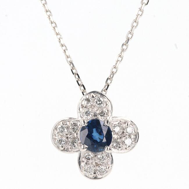 PT900 サファイア・ダイヤモンド付フラワーモチーフネックレス D0.25ct 約40cm/約5.0g ダイヤモンド 宝石 プラチナ/platinum 女性 レディース ギフト プレゼント 贈り物 お祝い【中古】h|質屋かんてい局つくば 店