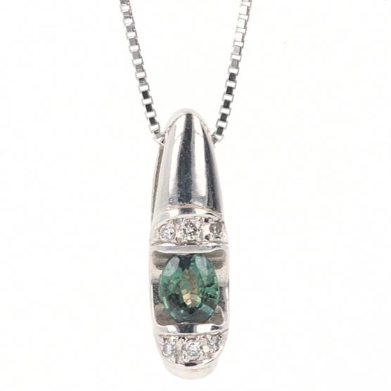 [ソーティング]PT900/K18WG アレキサンドライト付きネックレス AX0.24ct/D0.04ct 約45cm/約4.2g 天然クリソベリル ダイヤモンド 宝石 プラチナ/platinum チェーン/K18WG 女性 レディース ギフト プレゼント 贈り物 お祝い【中古】h｜質屋かんてい局つくば　店