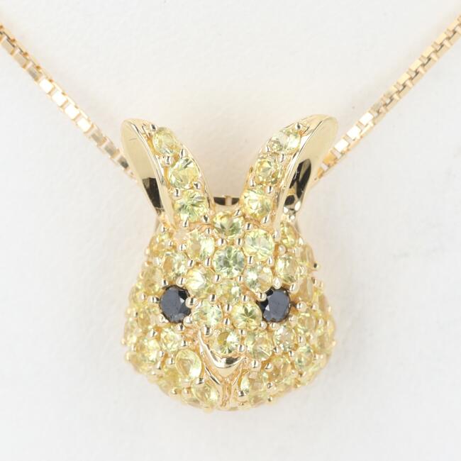K18YG イエローサファイア付きダイヤモンドネックレス YS0.77ct/D0.04ct 約45cm/約3.7g ベネチアン チェーン うさぎモチーフ/ウサギ アジャスター付 プレゼント ギフト ジュエリー 貴金属 レディース/女性【中古】h|質屋かんてい局つくば 店