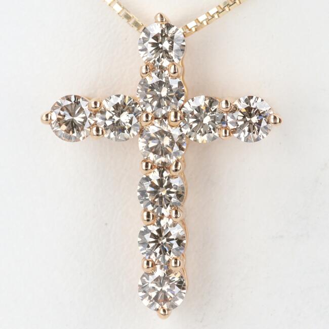 K18YG ダイヤモンドクロスネックレス D1.00ct 約45cm/約3.7g クロス イエローゴールド 十字架 ゴールド 豪華 ギフト プレゼント 贈り物 お祝い【中古】h|質屋かんてい局つくば 店