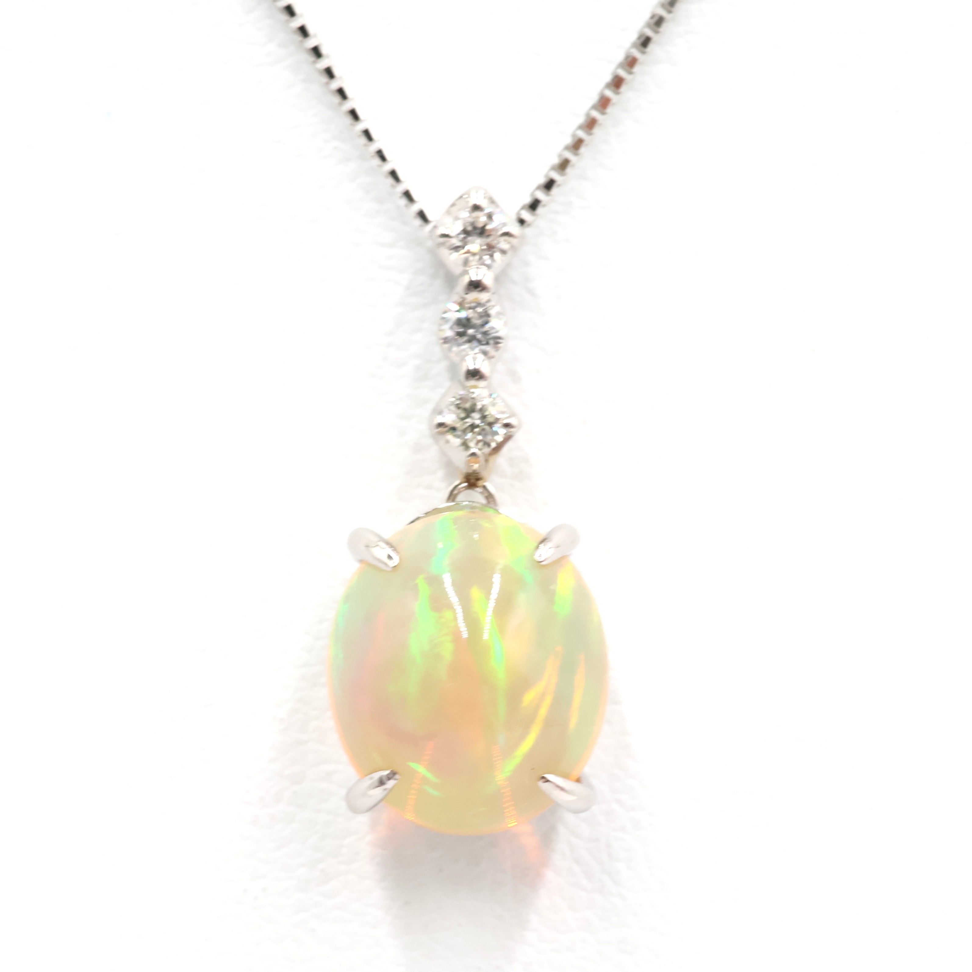 【ソーティング】Pt850/Pt900 オパール・ダイヤモンド付ネックレス OP2.86ct/D0.13ct 約4.5g/約45cm platinum/プラチナ レディース/女性 ギフト プレゼント ノーブランドジュエリー【中古】s 土浦