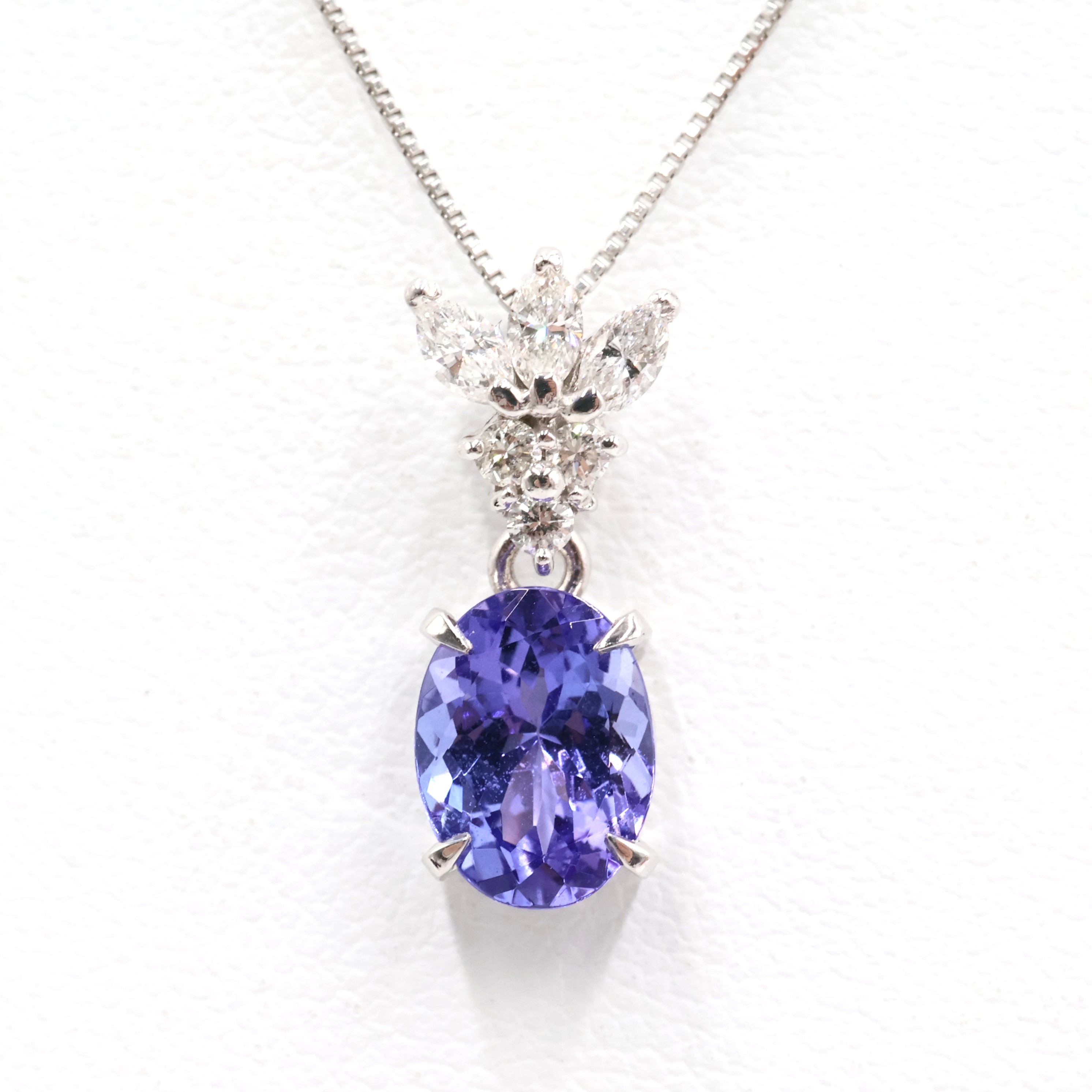 【ソーティング】K18WG タンザナイト・ダイヤモンド付ネックレス T1.47ct/D0.25ct 約2.9g/最大約45cm white gold/ホワイトゴールド レディース 女性 ギフト プレゼント ノーブランドジュエリー【中古】s 土浦