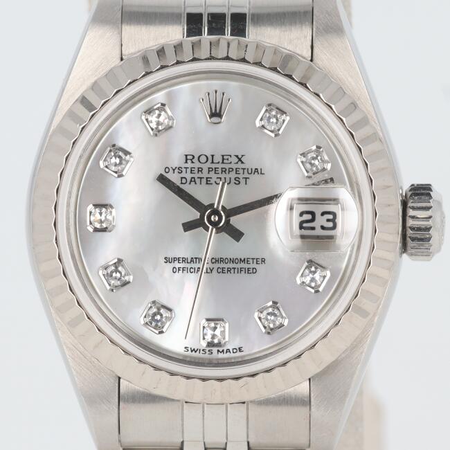 ロレックス【ROLEX】79174NG デイトジャスト 10Pダイヤモンド シェル文字盤 P番 シルバー 自動巻き 腕時計 ウォッチ 高級 レディース/女性 SS/K18WG ギフト プレゼント【中古】h