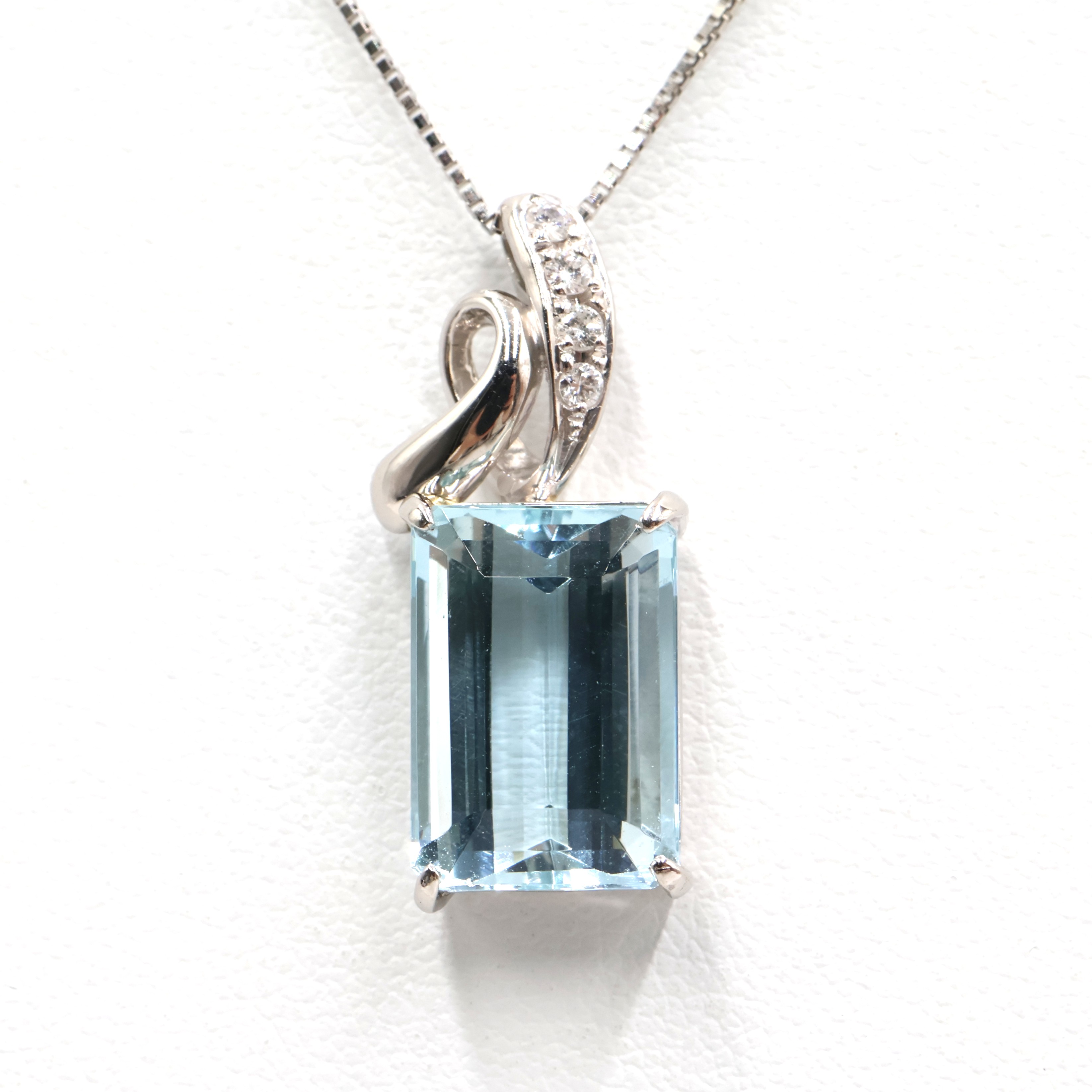 【ソーティング】Pt850/Pt900 アクアマリン・ダイヤモンド付ネックレス AQ6.50ct/D0.07ct 約6.5g/約45cm platinum/プラチナ レディース/女性 ギフト プレゼント ノーブランドジュエリー【中古】s 土浦