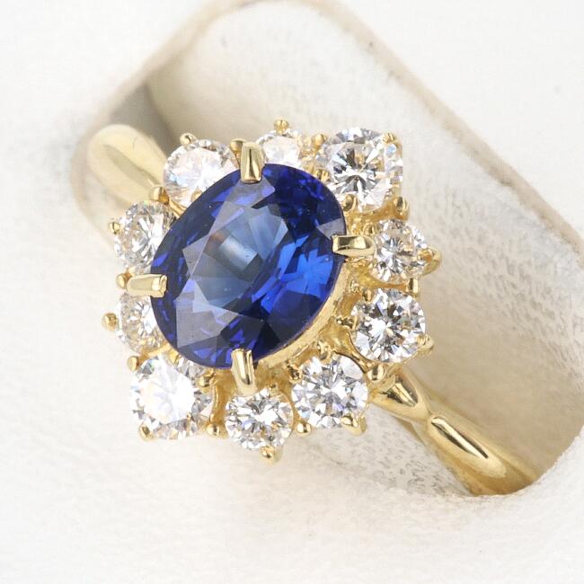K18YG サファイア付きダイヤモンドリング S0.78ct/D0.35ct 約9号/2.5g サファイア ダイヤモンド ゴージャス イエローゴールド ジュエリー レディース/女性 豪華 ギフト プレゼント【中古】i