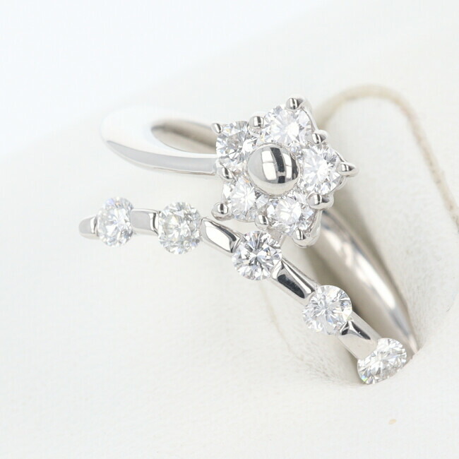 PT900 ダイヤモンドリング D0.50ct 約12号/約4.2g フラワーモチーフ/花 プラチナ/Platinum ゴージャス 女性/レディース ギフト プレゼント 贈り物 お祝い【中古】h