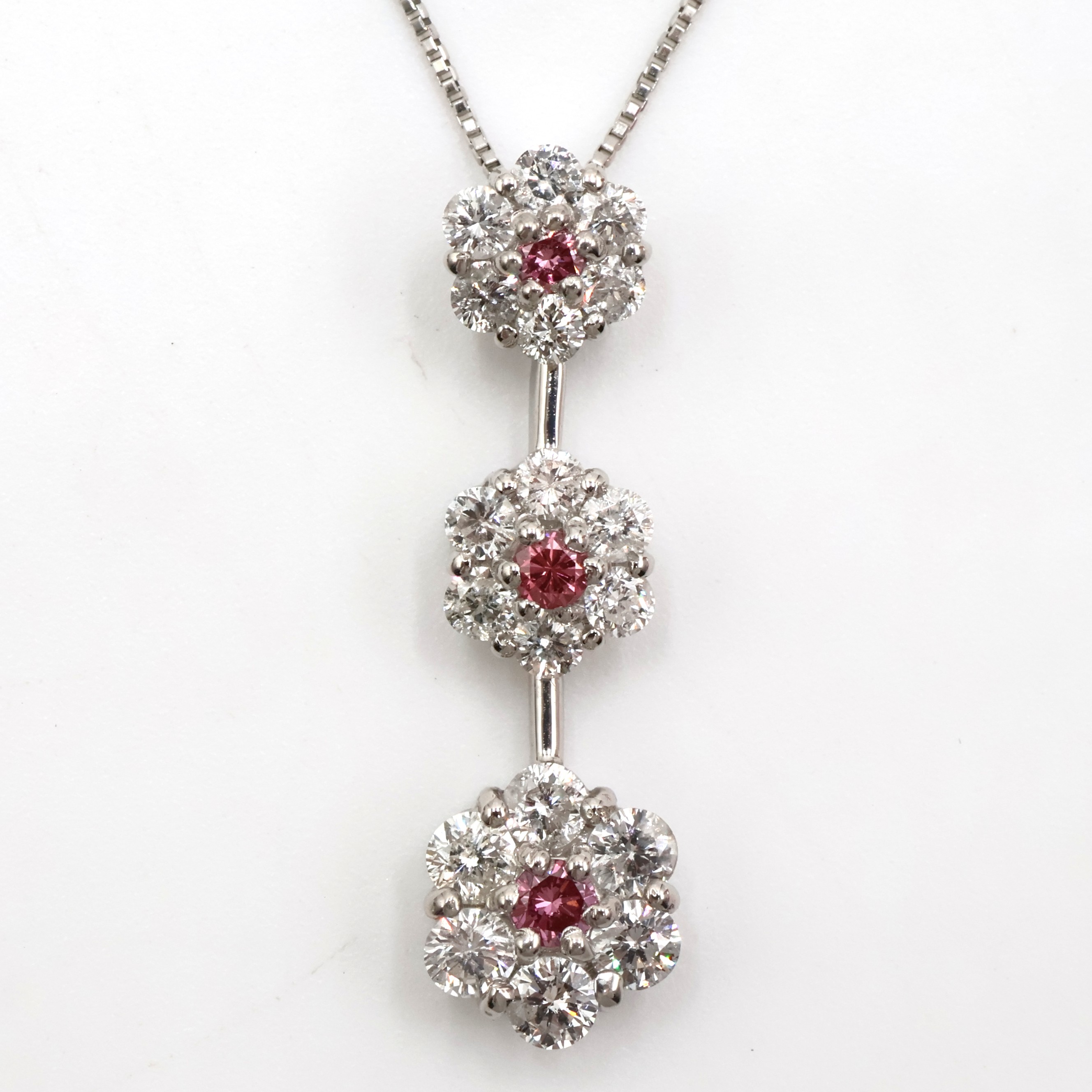 【ソーティング】Pt900/Pt850 ピンクダイヤモンド・ダイヤモンド付フラワーネックレス D1.00ct 約4.2g/最大約45cm platinum/プラチナ レディース 女性 ギフト プレゼント ノーブランドジュエリー【中古】s 土浦|質屋かんてい局つくば 店
