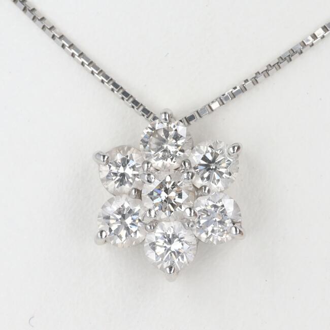 PT900/PT850 ダイヤモンドネックレス D1.00ct 約45cm/約3.6g フラワー/花 ダイヤモンド 宝石 プラチナ/platinum 女性 レディース ギフト プレゼント 贈り物 お祝い【中古】h|質屋かんてい局つくば 店