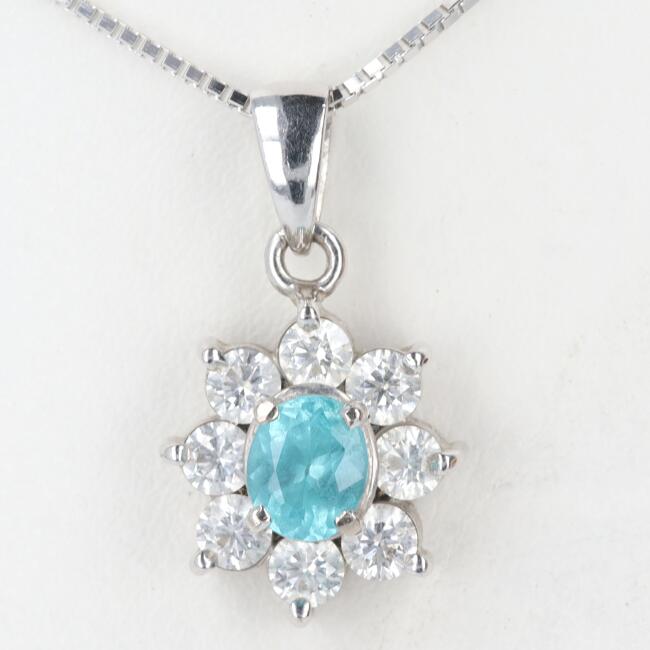 K18WG パライバトルマリン・ダイヤモンド付ネックレス PR0.34ct/D0.58ct 約45cm/約4.0g レディース/女性 ホワイトゴールド プレゼント ギフト ジュエリー【中古】h｜質屋かんてい局つくば　店