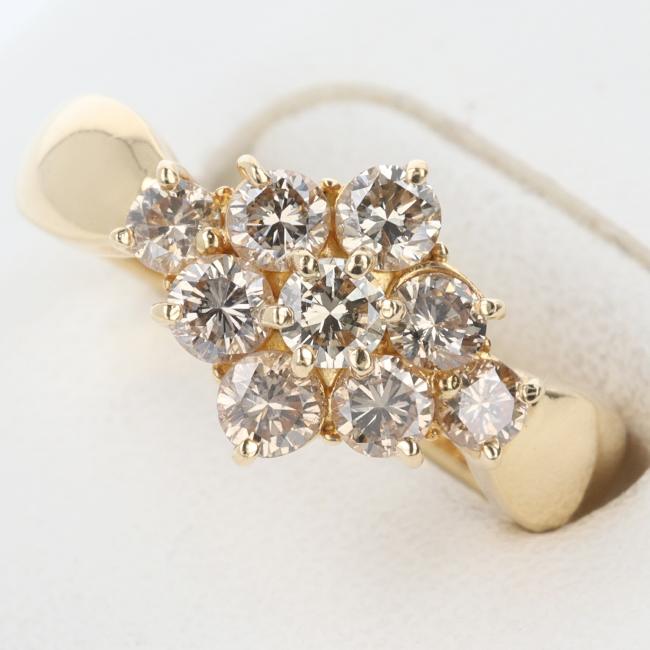 K18YG ダイヤモンド付リング　D1.00ct 約3.6g/約11.5号 ダイヤモンド イエローゴールド フラワーモチーフ/花 指輪 レディース/女性 プレゼント ギフト【中古】h 55,000円
