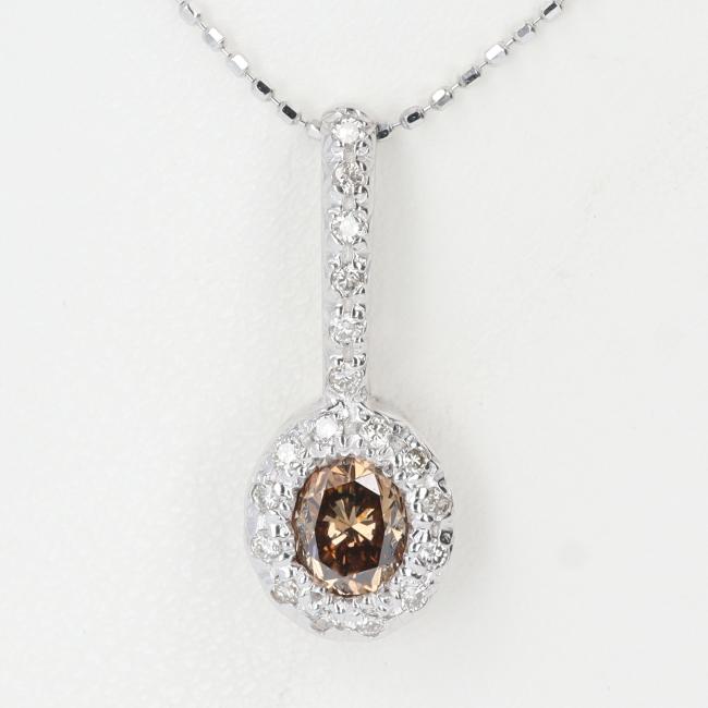 K18WG ダイヤモンドネックレス　D0.52ct/D0.15ct 約40cm/約2.4g ブラウンダイヤモンド レディース/女性 メレダイヤ ホワイトゴールド ギフト プレゼント ジュエリー【中古】h