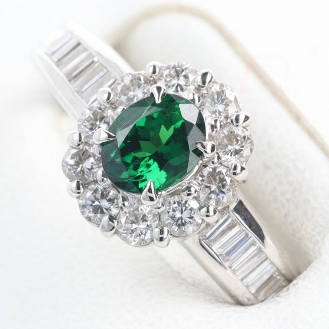 PT900 グリーングロッシュラーガーネット・ダイヤモンド付リング GG0.53ct/D0.59ct 約6.0g/約13号 プラチナ レディース/女性 ギフト プレゼント 贈り物 お祝い【中古】h｜質屋かんてい局つくば　店