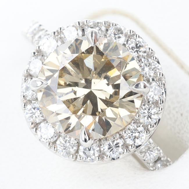 【ソーティング】PT950 ダイヤモンドリング D2.765ct/D0.64ct 約13号/約6.5g ファンシーライトブラウン プラチナ/Platinum ゴージャス 女性/レディース ギフト プレゼント 贈り物 お祝い【中古】ｔ土浦◆