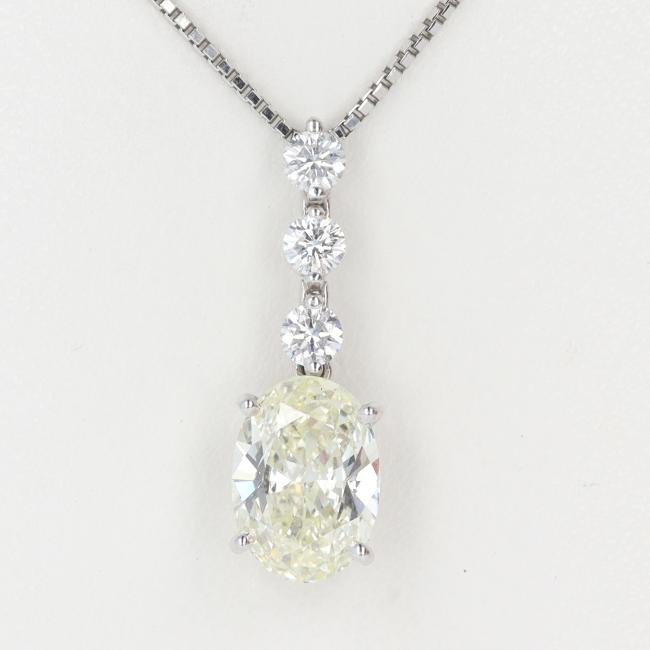 PT900/PT850 ダイヤ付きデザインネックレス D2.011ct/D0.33ct 約45cm/約5.4g 鑑別書付 プラチナ ゴージャス プレゼント ベリーライトイエロー オーバルブリリアントカット 【中古】i土浦｜質屋かんてい局つくば　店