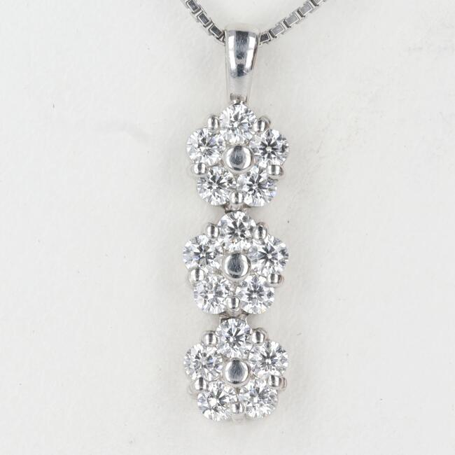 PT850 ダイヤモンドネックレス D0.50ct 約40cm/約4.8g 3連 トリロジー ダイヤモンド platinum/プラチナ 豪華 フラワーモチーフ/花 ギフト プレゼント 贈り物 お祝い【中古】h|質屋かんてい局つくば 店