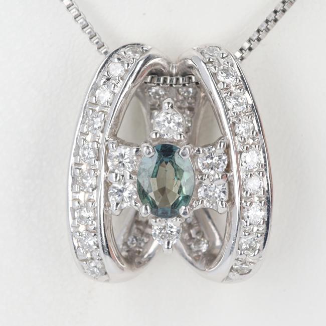 【ソーティング】 PT900/850 アレキサンドライト・ダイヤモンド付ネックレス AX0.21ct/D0.38ct 約40cm/約6.8g ブルーグリーン プラチナ platinum 女性/レディース ゴージャス 豪華 ギフト プレゼント 贈り物 お祝い【中古】h◆｜質屋かんてい局つくば　店 73,150円