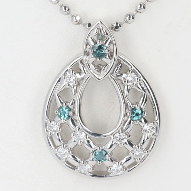PT900/850 アレキサンドライト・ダイヤモンド付ネックレス AX0.13ct/D0.21ct 約45cm/約8.8g ブルーグリーン プラチナ platinum 女性/レディース ゴージャス 豪華 ギフト プレゼント 贈り物 お祝い【中古】h