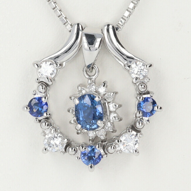 PT900/850 サファイア・ダイヤモンドネックレス S0.21ct/D0.21ct/S0.43ct/D0.09ct 約45cm/約8.4g 2WAYネックレス ブルーサファイア プラチナ/platinum 女性 レディース ギフト プレゼント 贈り物 お祝い【中古】h土浦