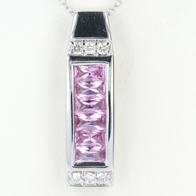 K18WG ピンクサファイア・ダイヤモンドネックレス PS0.70ct/D0.10ct デザインネックレス レディース/女性 ギフト プレゼント【中古】h|質屋かんてい局つくば 店