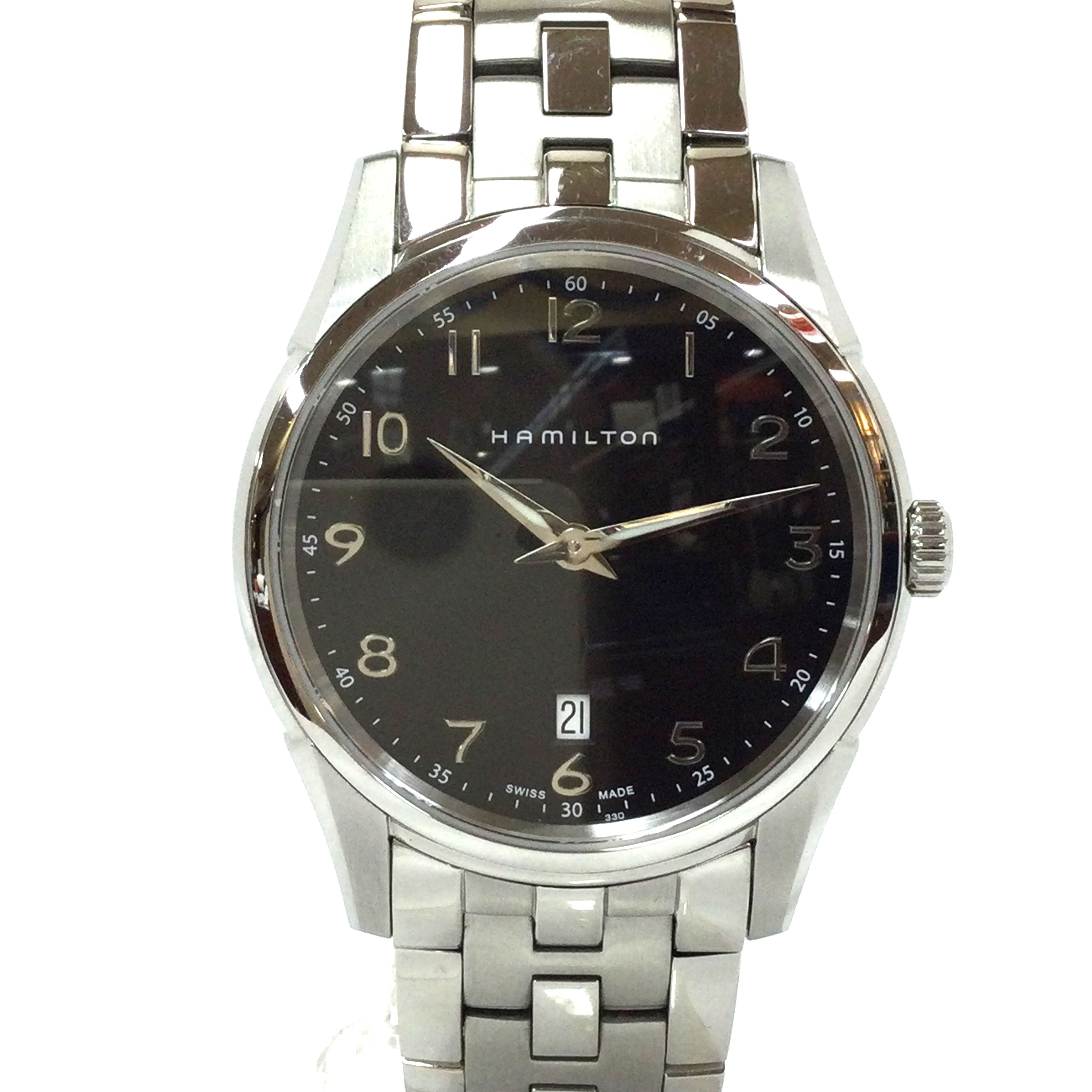 N【中古】【HAMILTON】ハミルトン　ジャズマスター　クオーツ時計　 H385110　ステンレス　シルバーカラー×ブラック文字盤 　本体のみ　メンズ　ブランド時計　3か月保証　シンプル　稼働品　質屋かんてい局 那須塩原店3100062-27ｎ