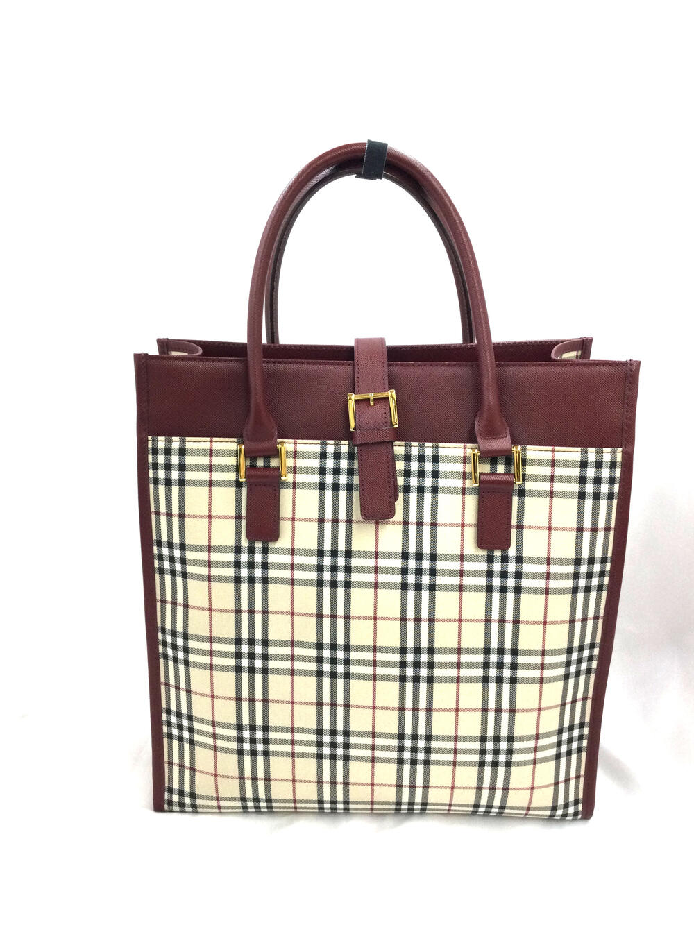 N 【中古】【BURBERRY】バーバリー トートバッグ ノバチェック柄 ベージュ×ボルドー レザー×キャンバス地 ビジネスバッグ ブランドバッグ レディース 本体のみ 質屋 かんてい局那須塩原店★3100557-13n|かんてい局栃木 店