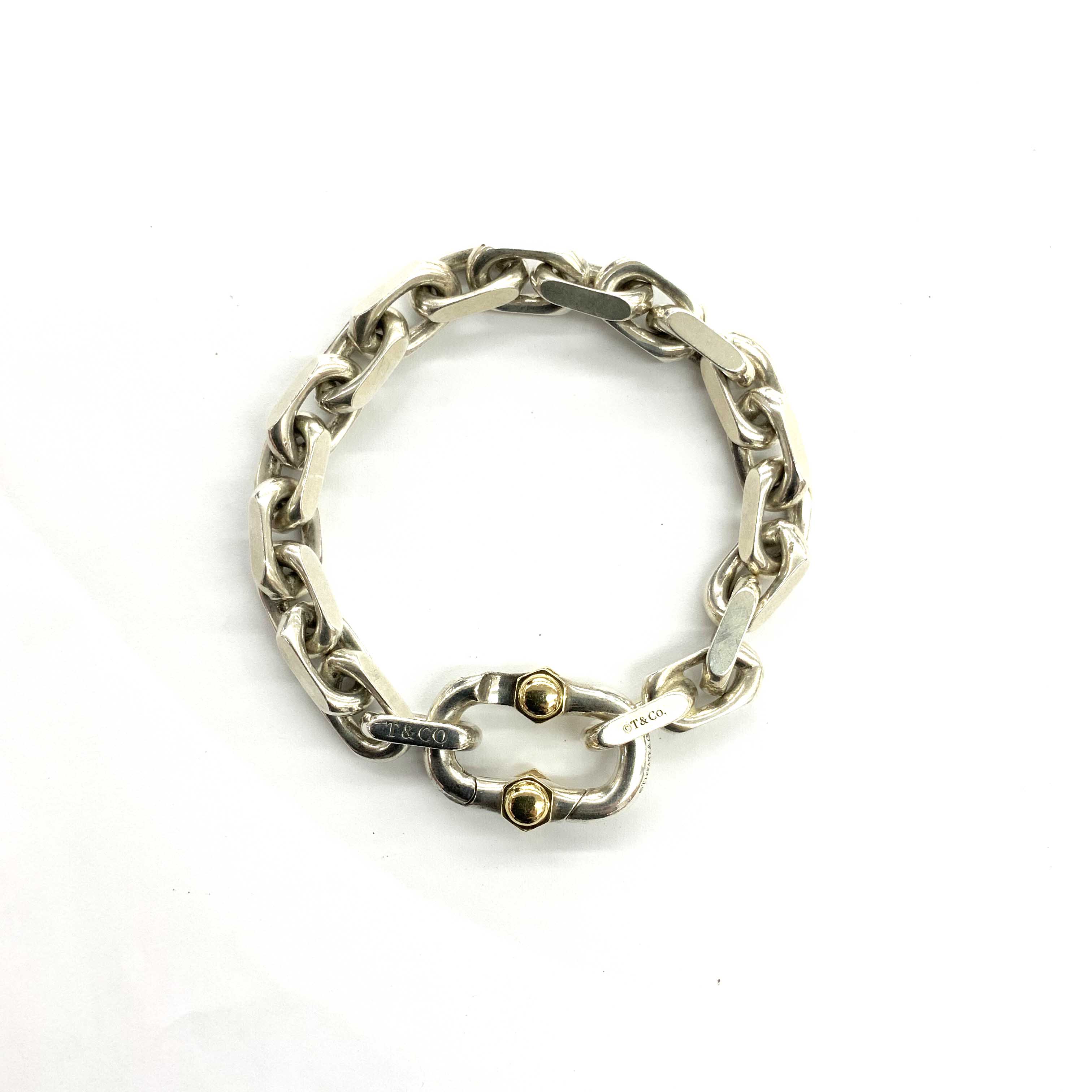 O 【Tiffany&Co.】ティファニー1837　メイカーズワイドチェーン　ブレスレット　SV925　シルバー　K18　ゴールド　銀　金　鎖　約47.4ｇ 　約19cm　かっこいい　メンズ　男性　【ティファニー】【質屋かんてい局小山店】t25-1156o-t