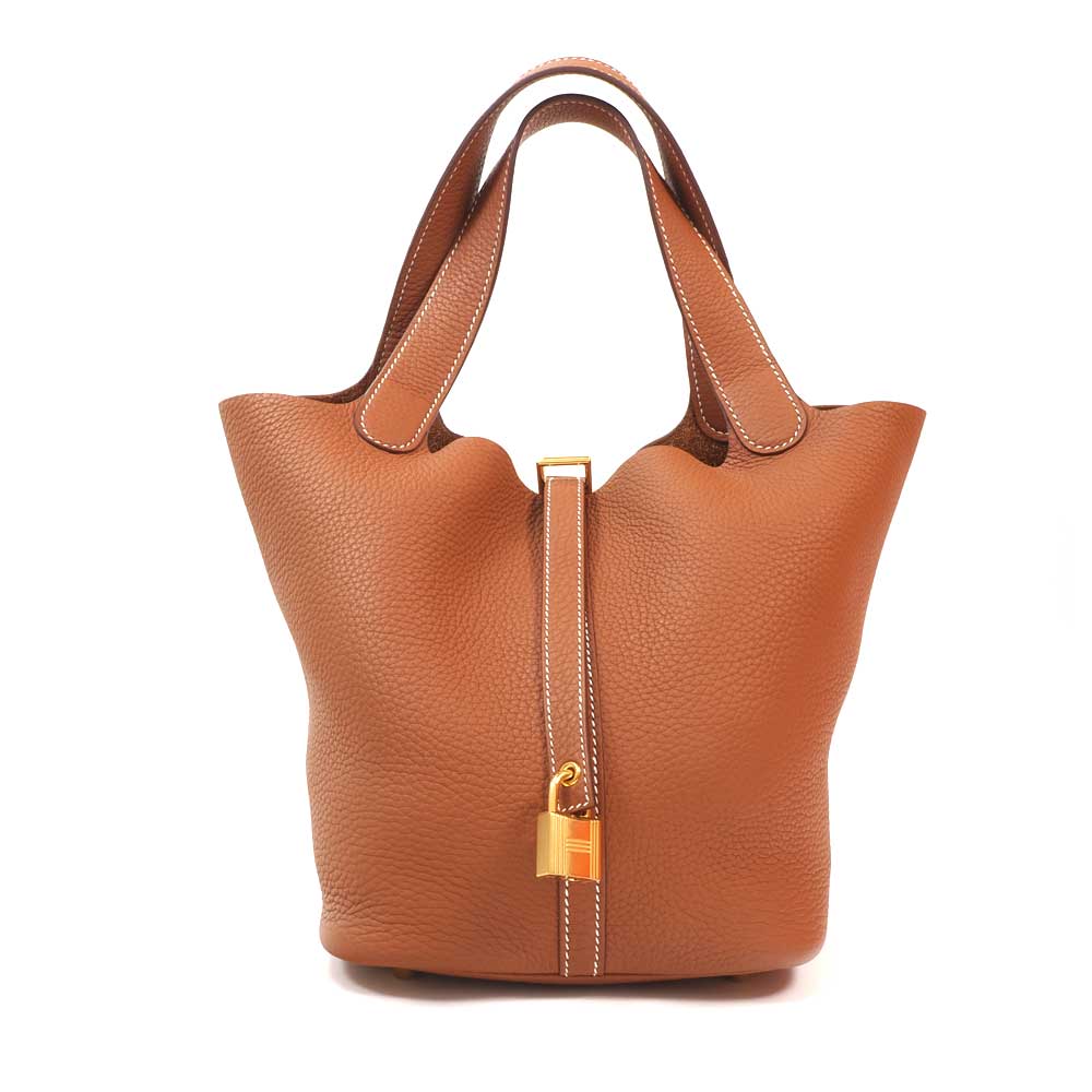 N 【中古】【HERMES】エルメス ピコタン鍵を掛けるMM トリヨンクレマンス（当てずっぽう）赤銅色系×ゴールド金具 メンズ レディース U目じるし 2022年頃生み出すこと ハンドバック 御膳上等 ブランド名御徒面子 一般受け 一六銀行かんてい局那須塩原店★3100316-20n