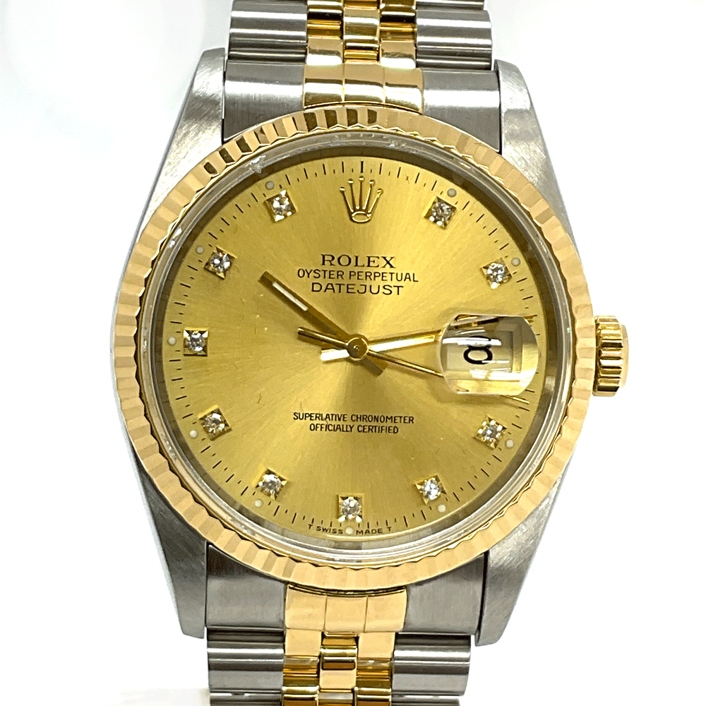 N【ROLEX】ロレックス　デイトジャスト　16233G　旧ダイヤ　コンビ　S番　1993年頃　自動巻き　YG　SS　ステンレス　シャンパンゴールド文字盤　オーバーホール済 　メンズ　中古　USED品　質屋 かんてい局那須塩原店★3100004-47ｎ
