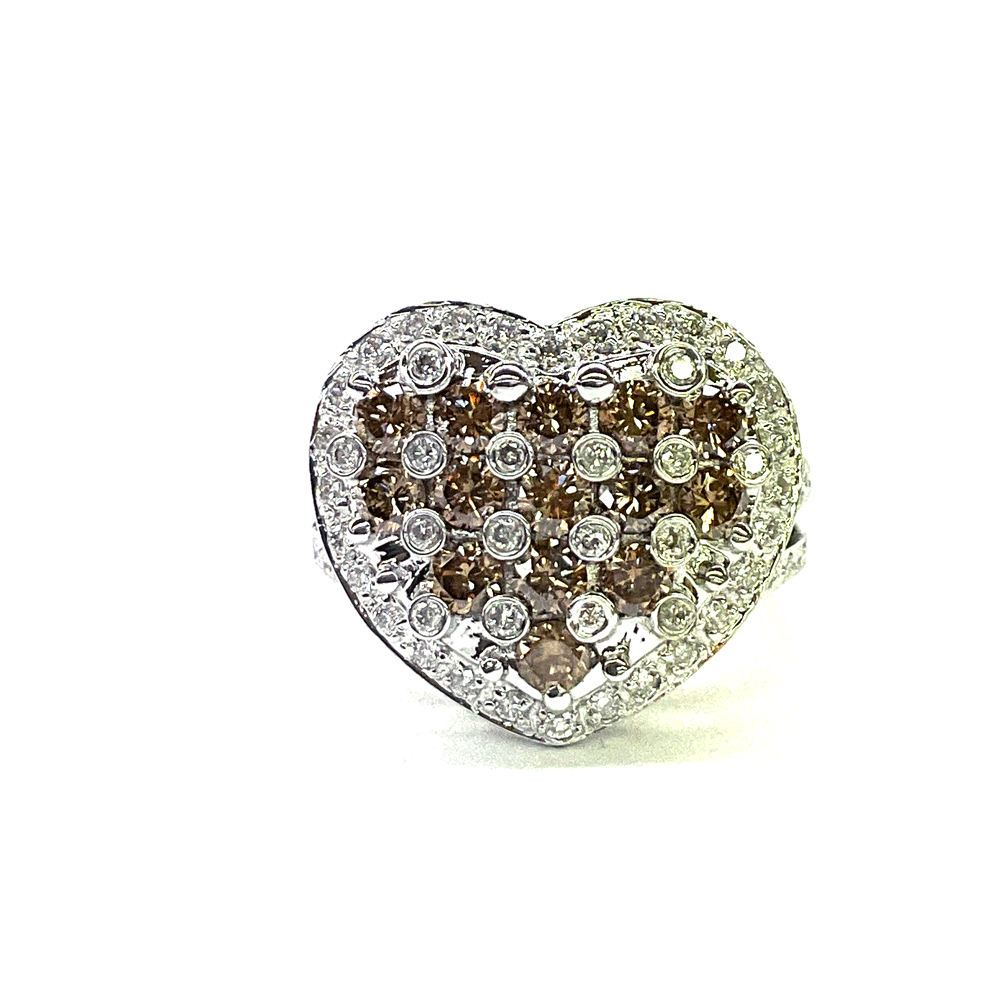 N【K18WG】ハートモチーフダイヤリング　約8.5号　ブラウンダイヤ　D1.47ct　ホワイトゴールド　総重量約6.7g　ハートモチーフ最大幅約W18×H18ｍm　ノンブランドアクセサリー　指輪　質屋かんてい局那須塩原店★ 3103167-77ｎ