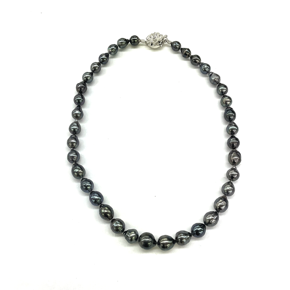 N【中古】南洋パールネックレス　約45cm　ブラックパール　約8～11mm　留め具シルバー素材　レディース　パール　真珠　本体のみ　質屋かんてい局那須塩原店3103189-8n