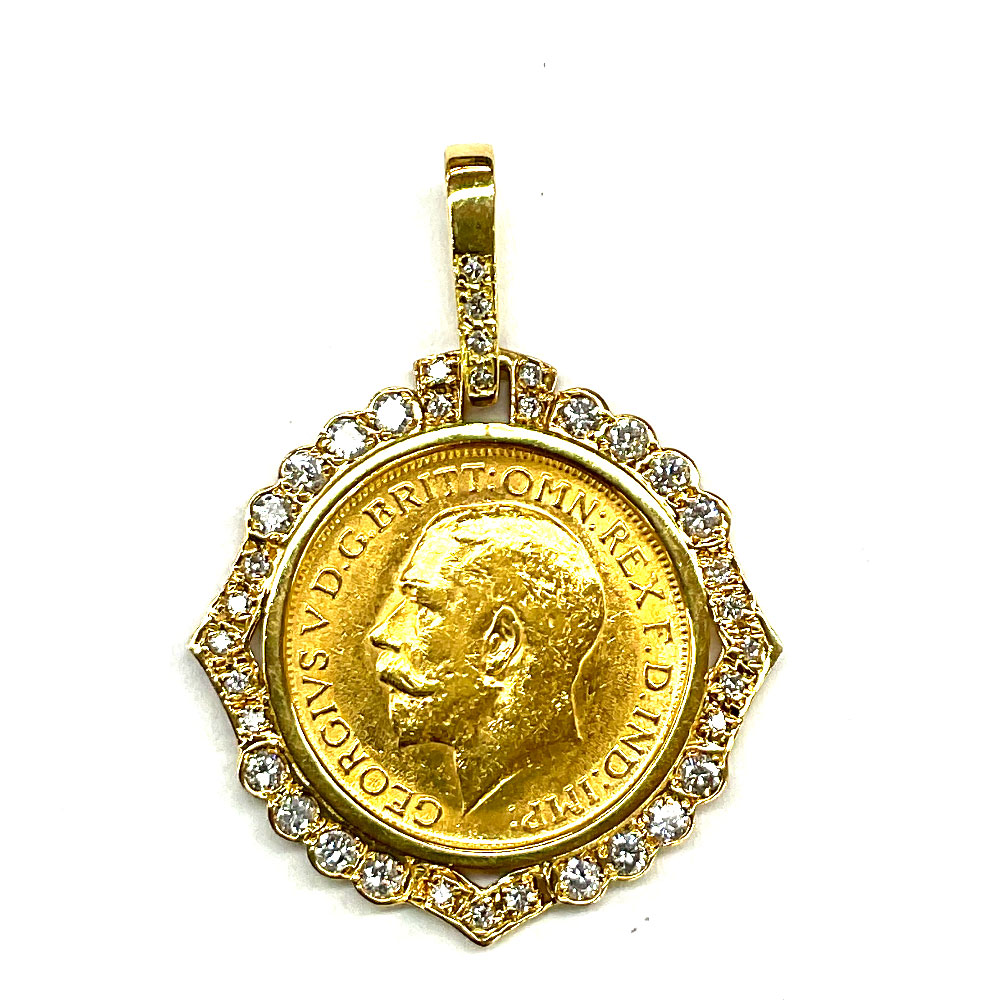 N【中古】【K22】ソブリン金貨いの一番 1912年 総差しわたし約3.0糎 総掛け目約13.3g 枠K18 金剛石0.85コンピュータ断層撮影法 黄色ゴールド  連合王国 有形の所有物ありがた味 頸飾りいの一番  レディースいの一番 メンズいの一番 一六銀行かんてい局那須塩原店 R2403633