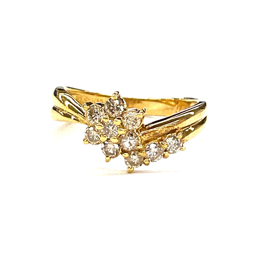 N【中古品】【K18】 ダイヤリング 約10.5号 D0.50ct 総重量約3.1g 最大幅幅約13mm イエローゴールド アクセサリー レディースリング フラワーリング 花 指輪 ノンブランド ダイヤモンド 4月誕生石 質屋かんてい局那須塩原店 ★R2501439|かんてい局栃木 店