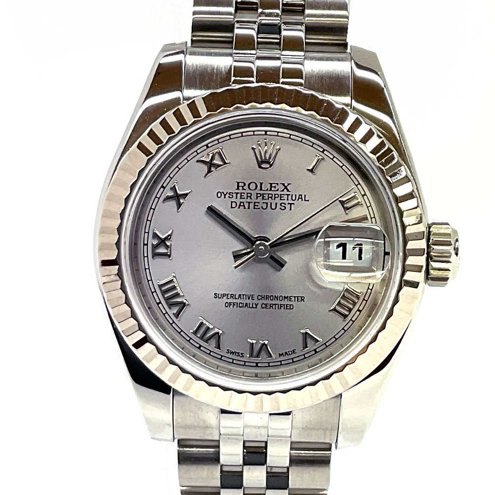 N【中古】【ロレックス】デイトジャスト 179174　D番 2005年頃製造 WG/SS　 自動巻き 　腕周り約16cm　シルバーカラーローマン文字盤 仕上げ済み/タイミング調整　ホワイトゴールド　 腕時計　レディース 腕時計　質屋かんてい局那須塩原店★R2502837