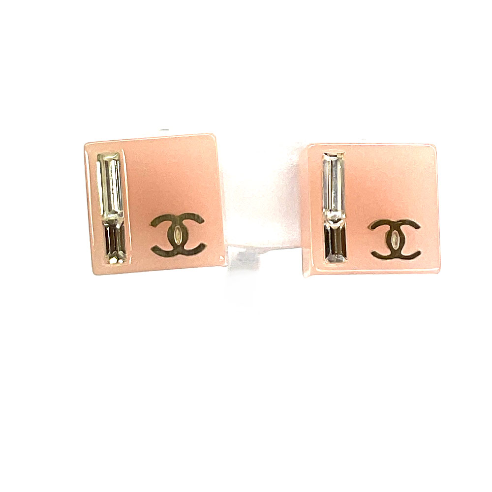 N 【CHANEL】シャネル スクエアラインストーンピアス ピンク レディース ブランドアクセサリー 両耳用 中古 USED品 質屋かんてい局那須塩原店★R2503270|かんてい局栃木 店