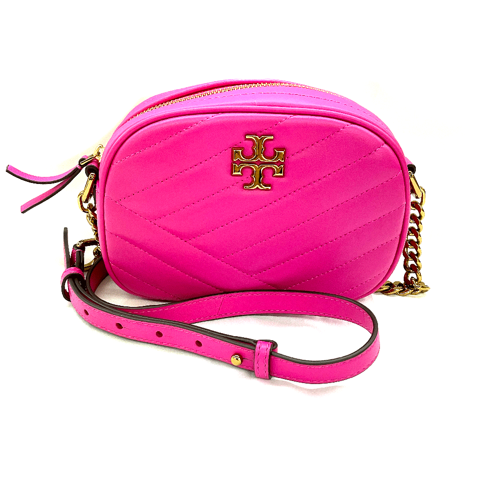 N【TORY BURCH】トリーバーチ  スモールカメラバッグ 60227678 なめし革 キラシェブロン（サクラ色）×ゴールド金具 ショルダーバッグ 差し交わす上半身 曲がった掛け レディース御徒面子 中古 USED品 一六銀行かんてい局那須塩原店★R2503797