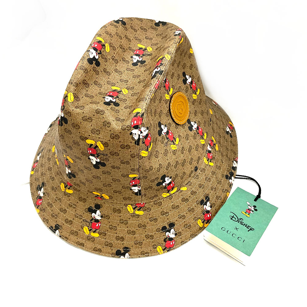 N【中古】【GUCCI】グッチ　バケットハット　ミッキーコラボ　602978　GGスプリーム　L(59cm)　ブラウン&times;ベージュ　帽子　メンズ帽子　レディース帽子　質屋かんてい局那須塩原店★2501676｜かんてい局栃木 店