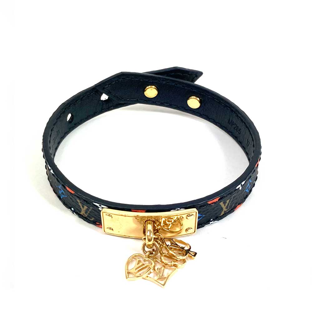 N【中古】【LOUIS VUITTON】ルイヴィトン　ブラスレゲームオンコレクション　MP285　腕回り約15～18cm　ブレスレット　ブラック×マルチカラー×ゴールド金具　PVC　レディース　質屋かんてい局那須塩原店★3103547-27ｎ