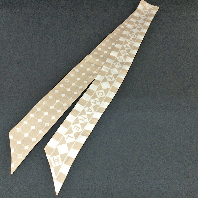 T CHANEL ツイリースカーフ ホワイト ベージュ 白 スカーフ 箱有 未 