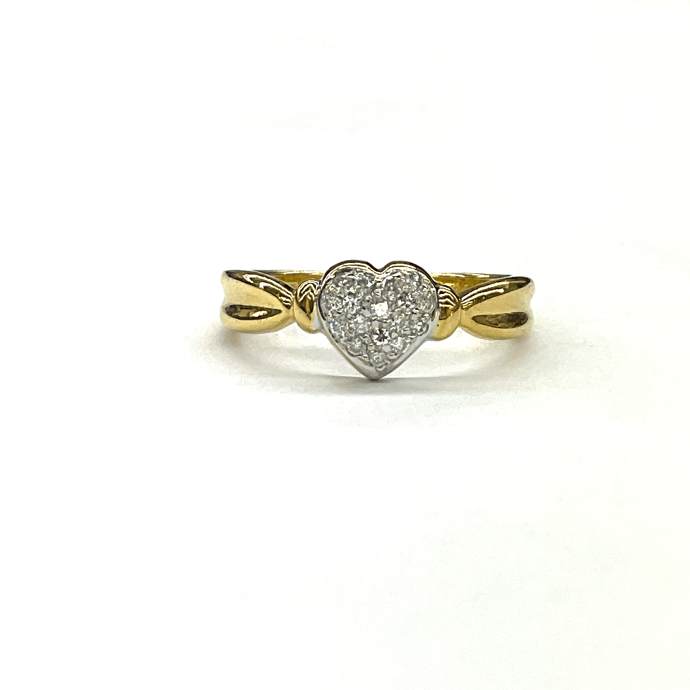 N 【中古】K18 ハートモチーフダイヤリング　約12号　重量約3.6g　K18YGD0.12ct　最大幅約6mm　イエローゴールド　ダイヤモンド　ノンブランドアクセサリー　レディースリング　質屋かんてい局那須塩原店★R2403954｜かんてい局栃木 店