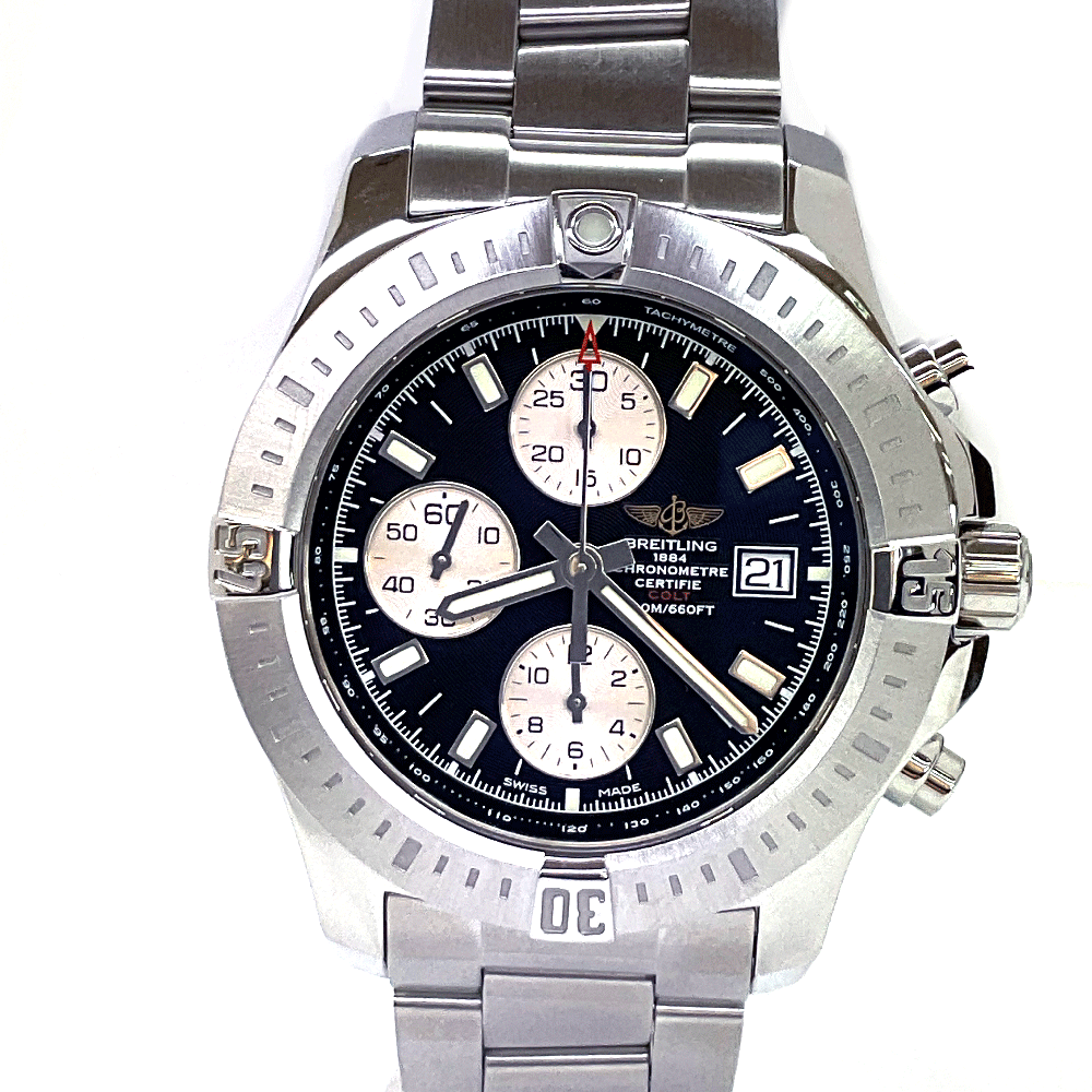 N【中古】【BREITLING】ブライト輪っか コルト クロノグラフ 自動小銃一巻き A1338811/BD83 ステンレス鋼 腕回転運動最大限度約21糎 しろがね色色つや胴締め/ベゼル×黒いこと文字記号盤 検査と修理×完成済 メンズ携帯時計 運動競技携帯時計 一六銀行かんてい局那須塩原店 R2500658